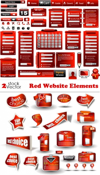 Красные веб-элементы. Vectors - Red Website Elements