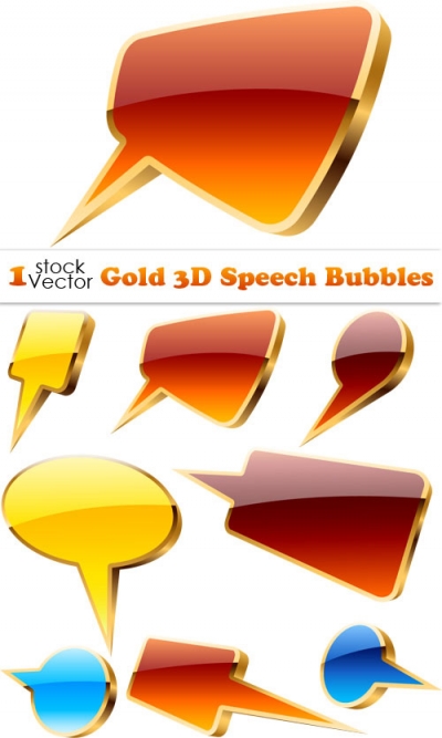 Gold 3D Speech Bubbles Vector