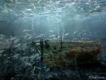 Затонувший корабль в Фотошоп