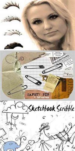 Коллекция кистей (ресницы, булавки, карандашные рисунки)