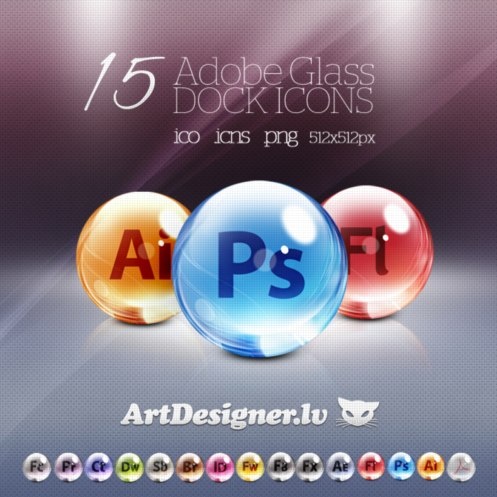 Adobe Glass 15icons Artdesigner | 15 стеклянных програмных иконок